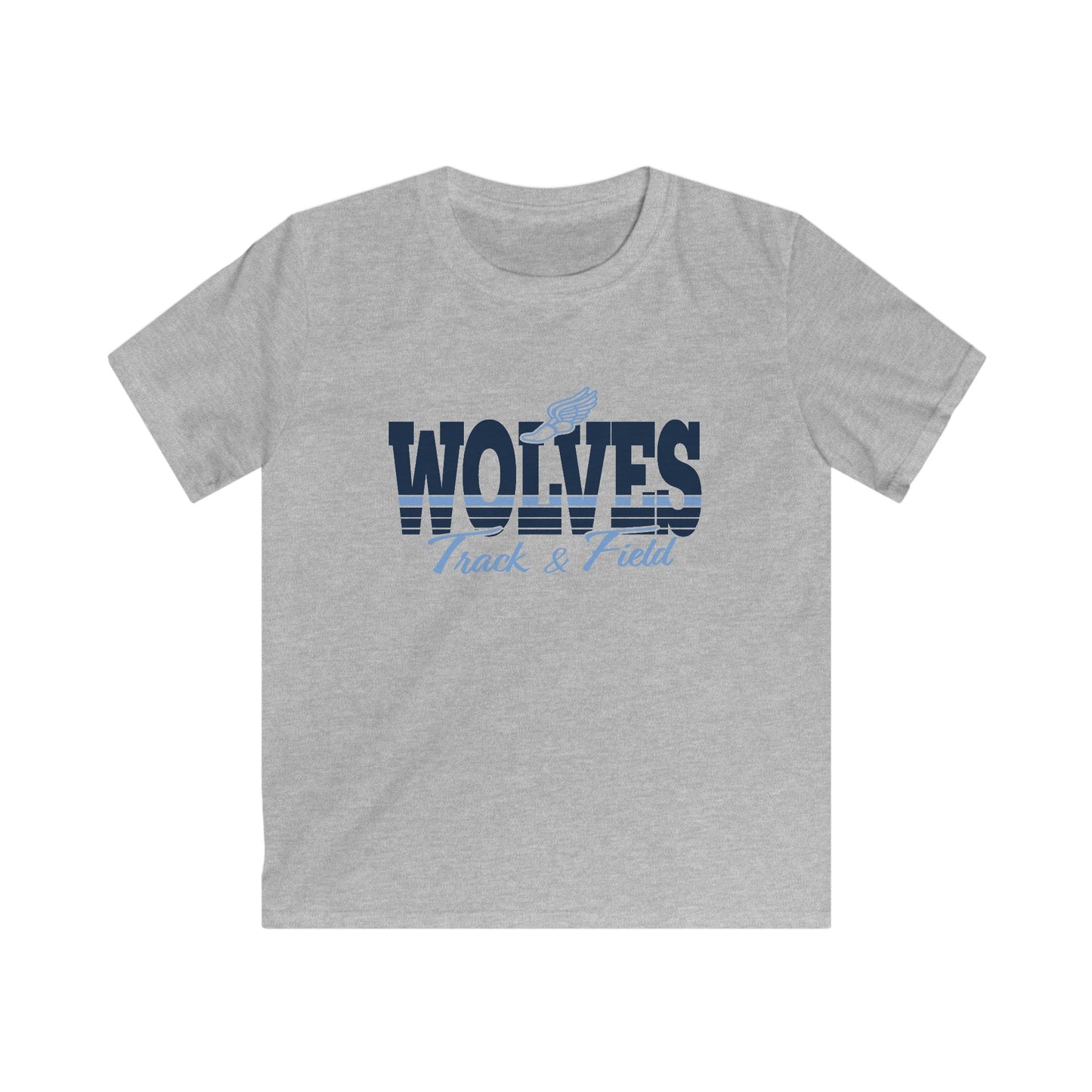 Wolves Track & Field Kids Softstyle Tee – Sporty Gray T-Shirt for Young Athletes