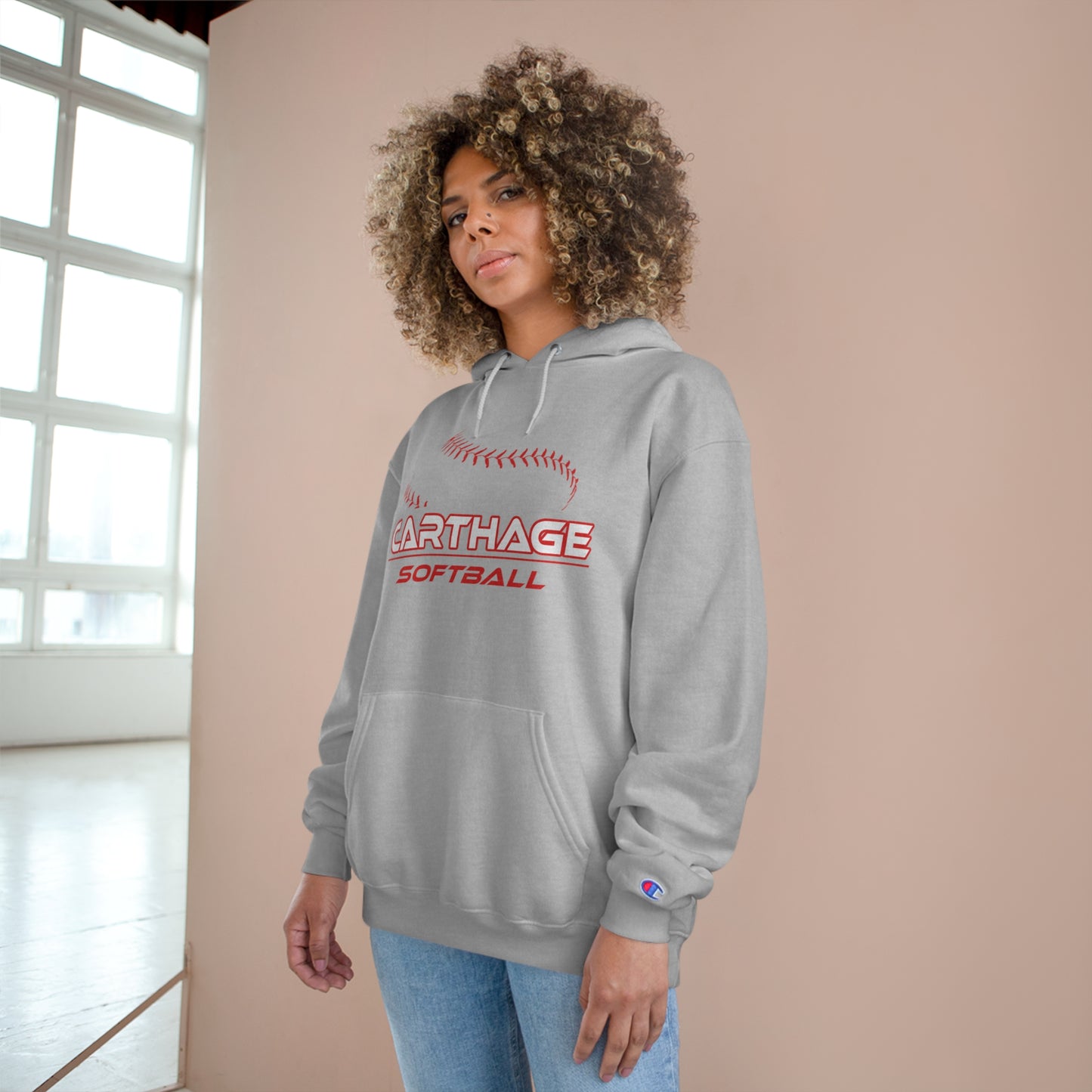 Carthage Softball Champion Hoodie - Comfortable Gray Sweatshirt for Fans