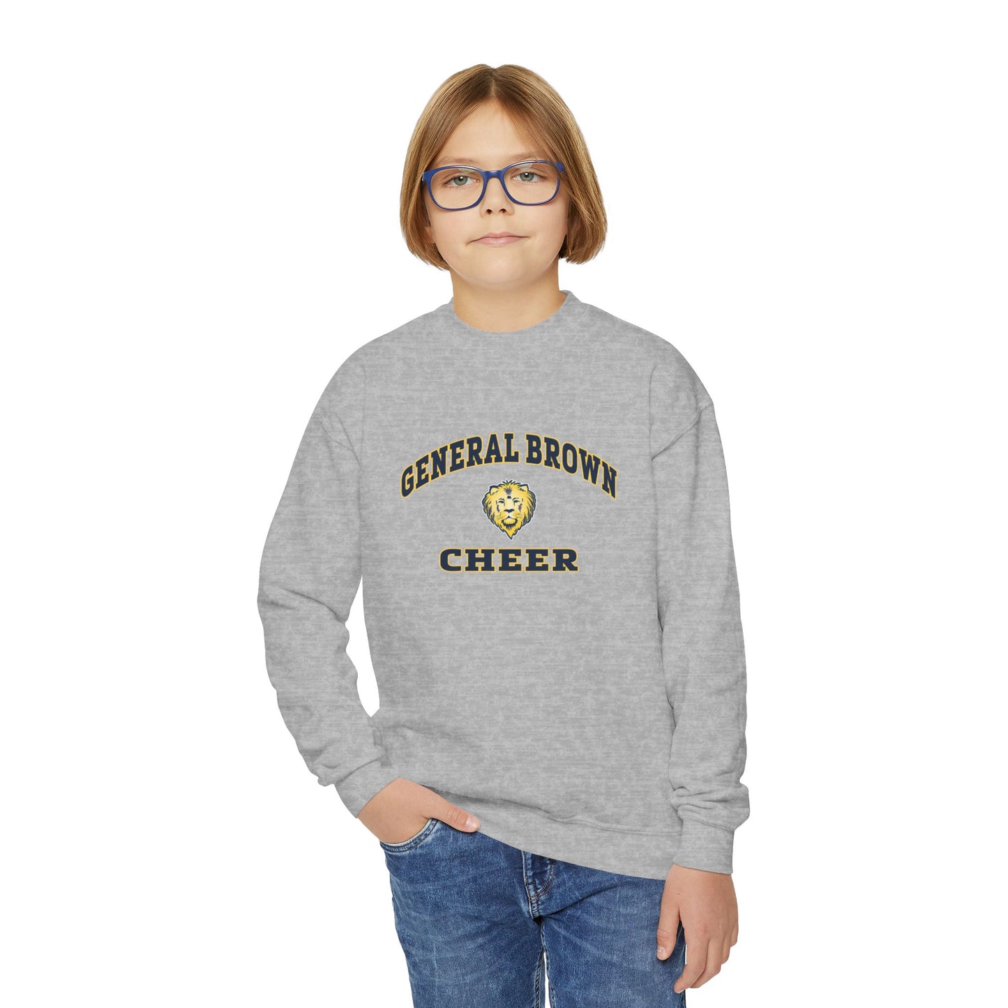 General Brown Cheer Youth Crewneck Sweatshirt - Cozy & Stylish for Young Fans