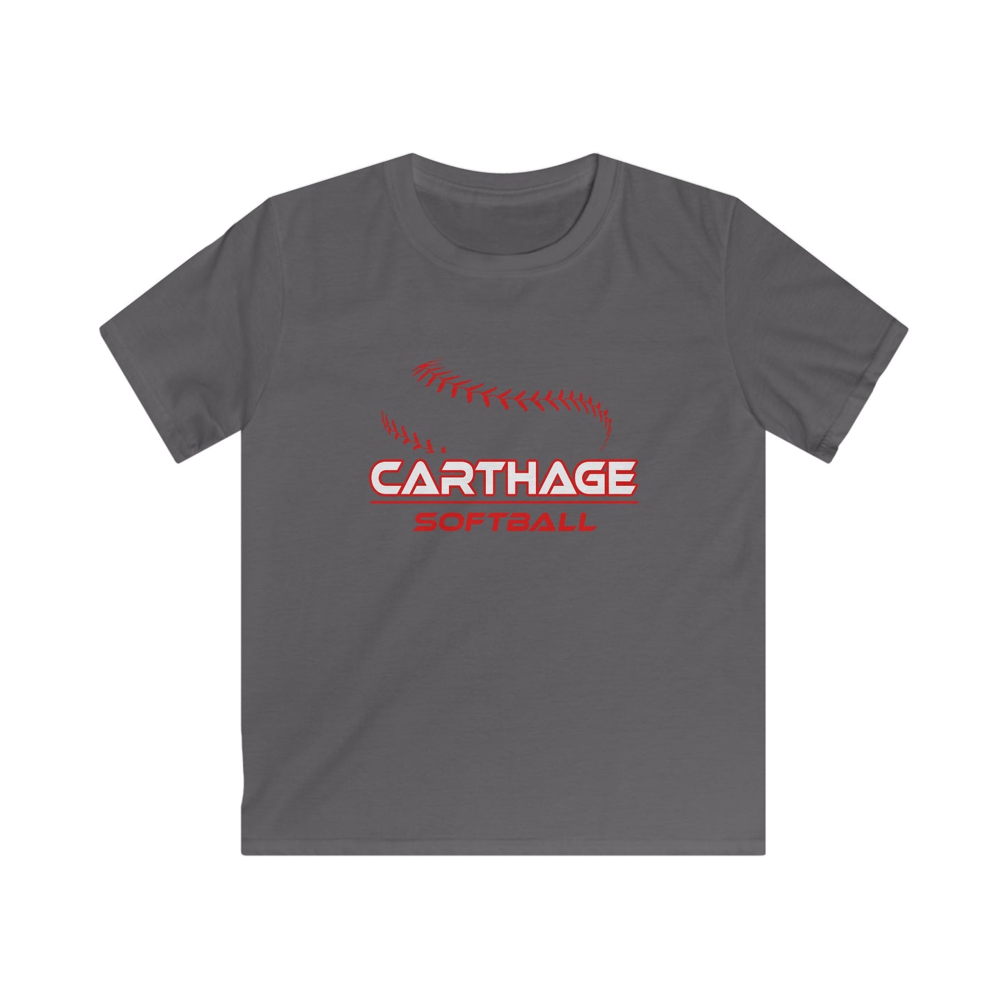 Carthage Softball Kids Softstyle Tee - Gray Youth T-Shirt