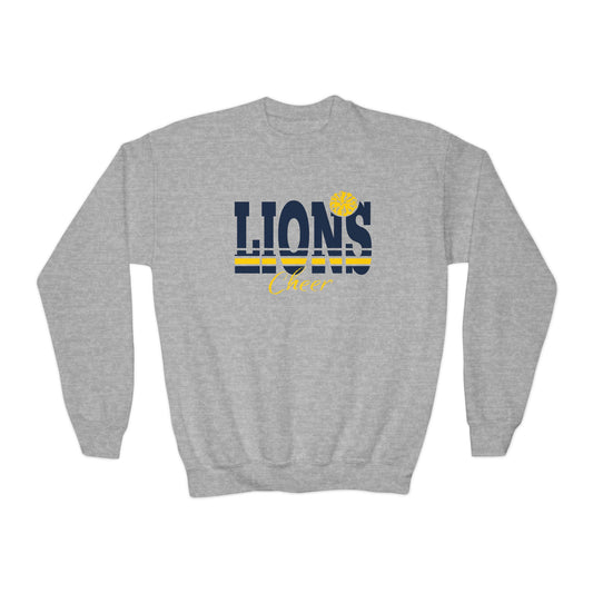 Youth Crewneck Sweatshirt - Cheer for Lions - Gray School Spirit Apparel